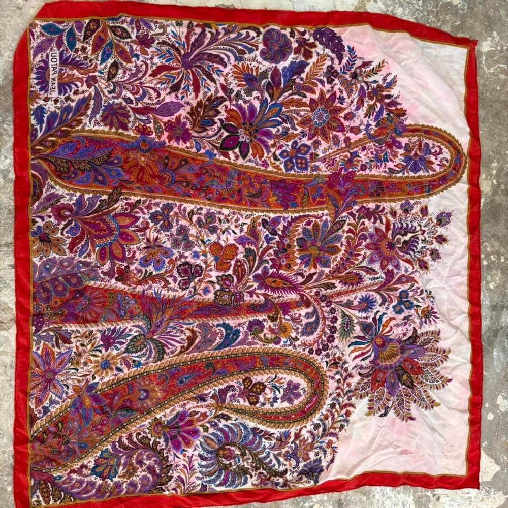 Designer‎ Jean Patou red & multicolored vintage silk scarf